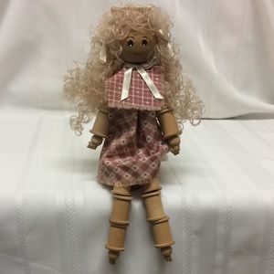 Wooden Folk Art Doll made w/ Wood & Thread Spools
